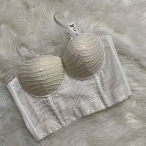 White Sexy Sequins Crop Top NWT L